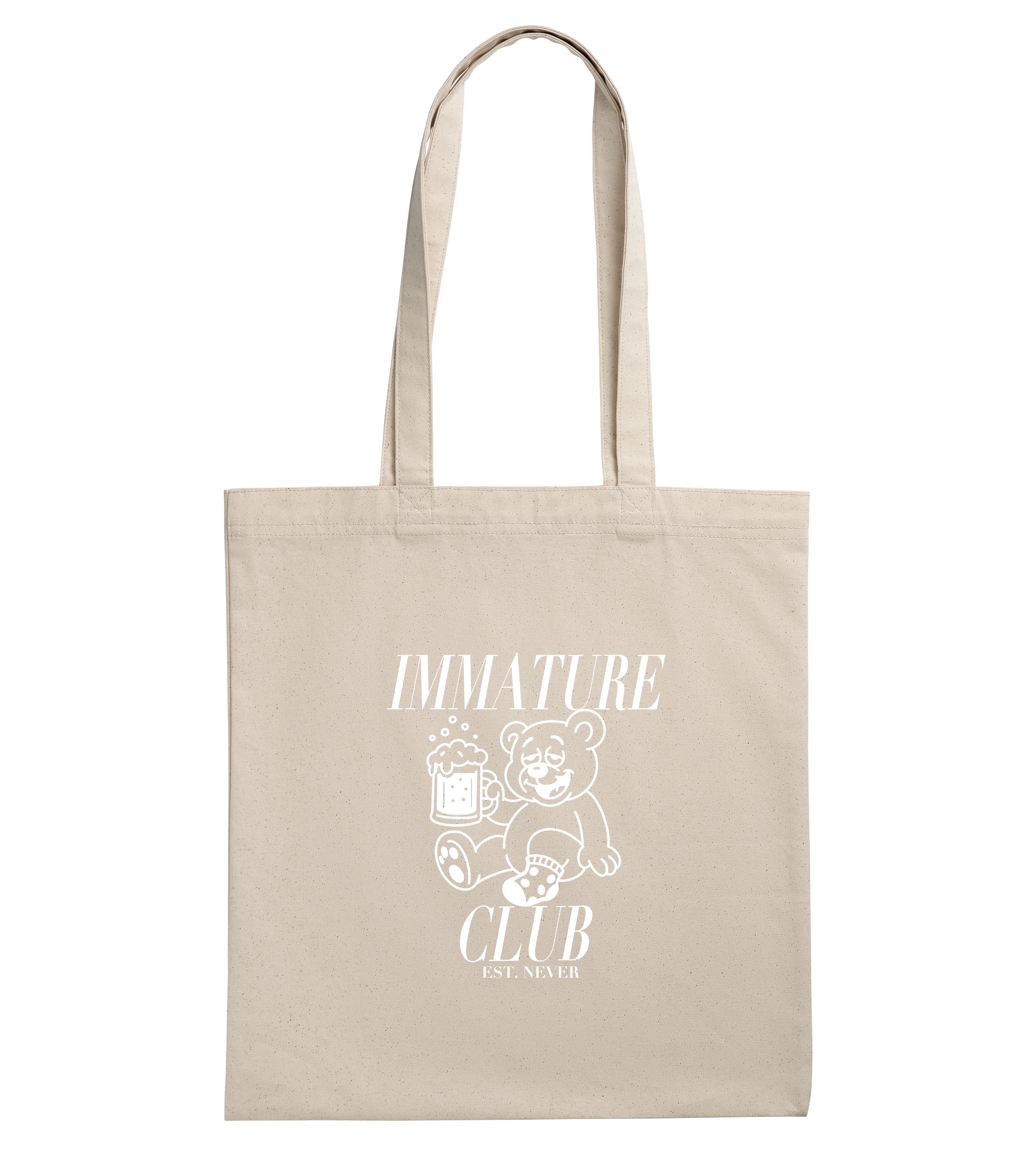 TIC Drunk Bear White Canvas Tote